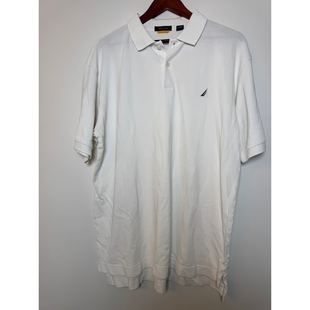 Nautica Mens XL White Cotton Pique Short Sleeve J-Class‎ Logo Polo Shirt